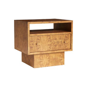 LIVARA Burl Wood Bedside Table - Open Shelf and Drawer Storage, 66cm Nightstand for Bedroom - Burl Wood