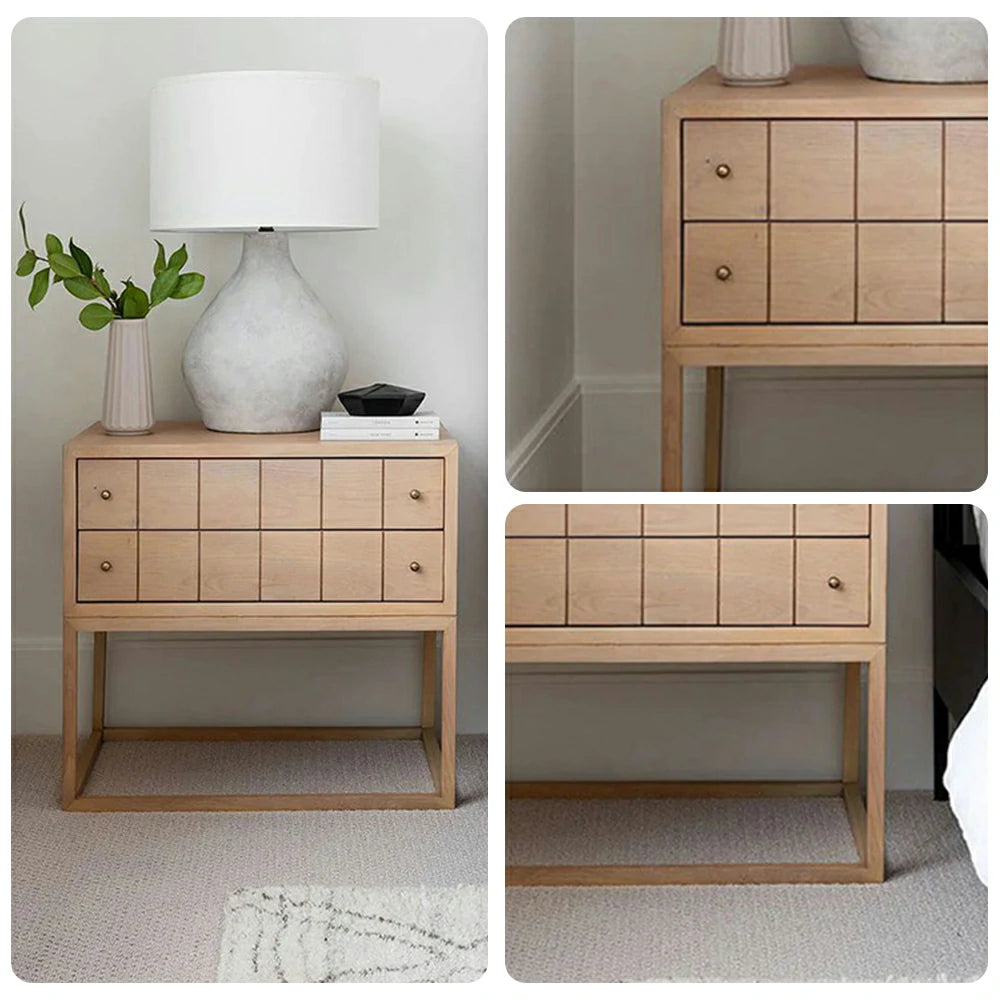 LIVARA Bedside Table - Oak Veneer Finish, Solid Oak Legs, 40cm Nightstand for Bedroom Storage - Oak