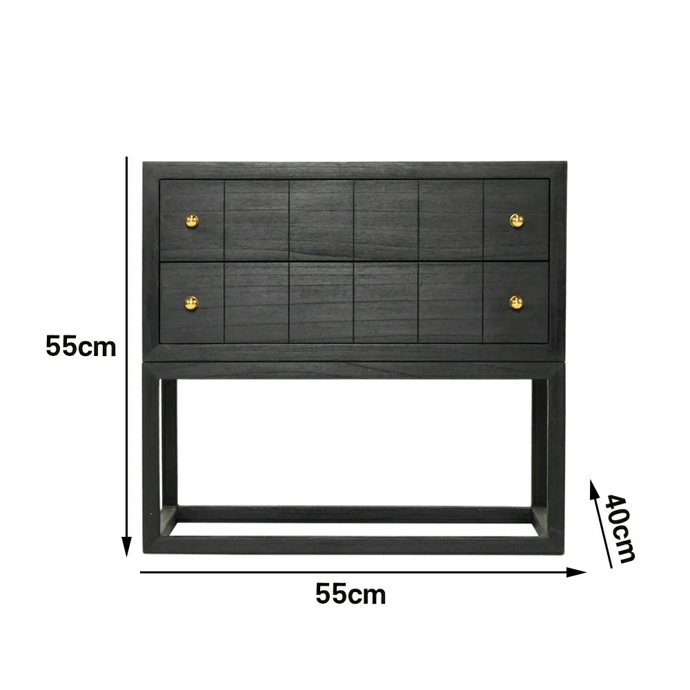 LIVARA Bedside Table - Oak Veneer Finish, Solid Oak Legs, 40cm Nightstand for Bedroom Storage - Black