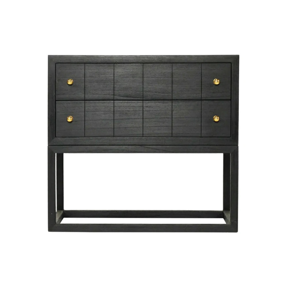 LIVARA Bedside Table - Oak Veneer Finish, Solid Oak Legs, 40cm Nightstand for Bedroom Storage - Black