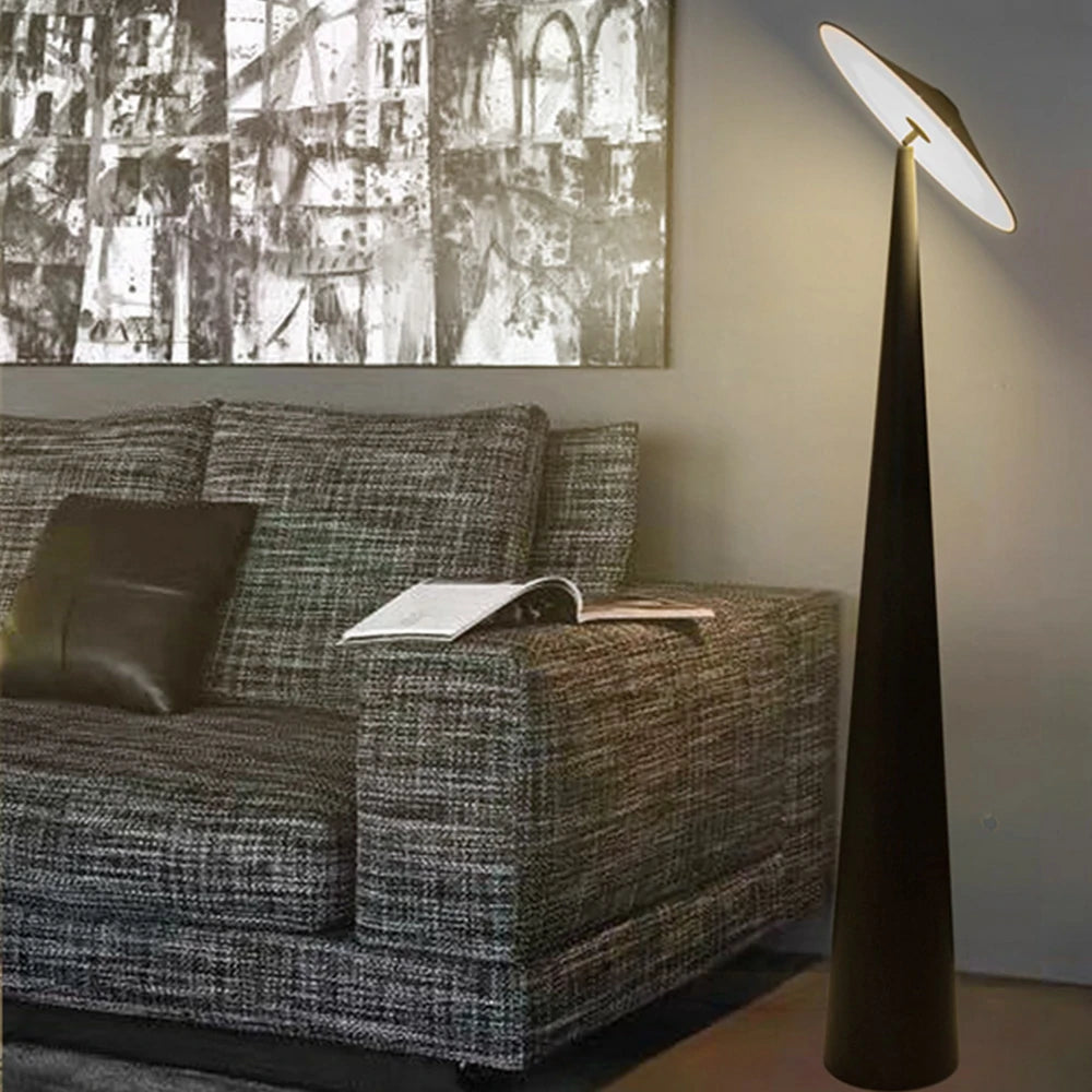 LIVARA Floor Lamp 3-Colour Lighting Iron & Aluminium Body Rotatable Head Floating Disc Design