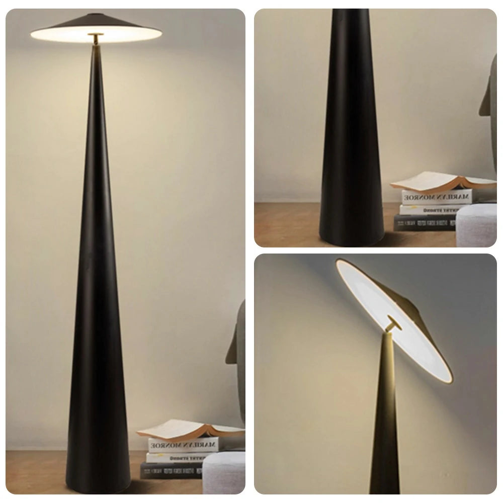 LIVARA Floor Lamp 3-Colour Lighting Iron & Aluminium Body Rotatable Head Floating Disc Design