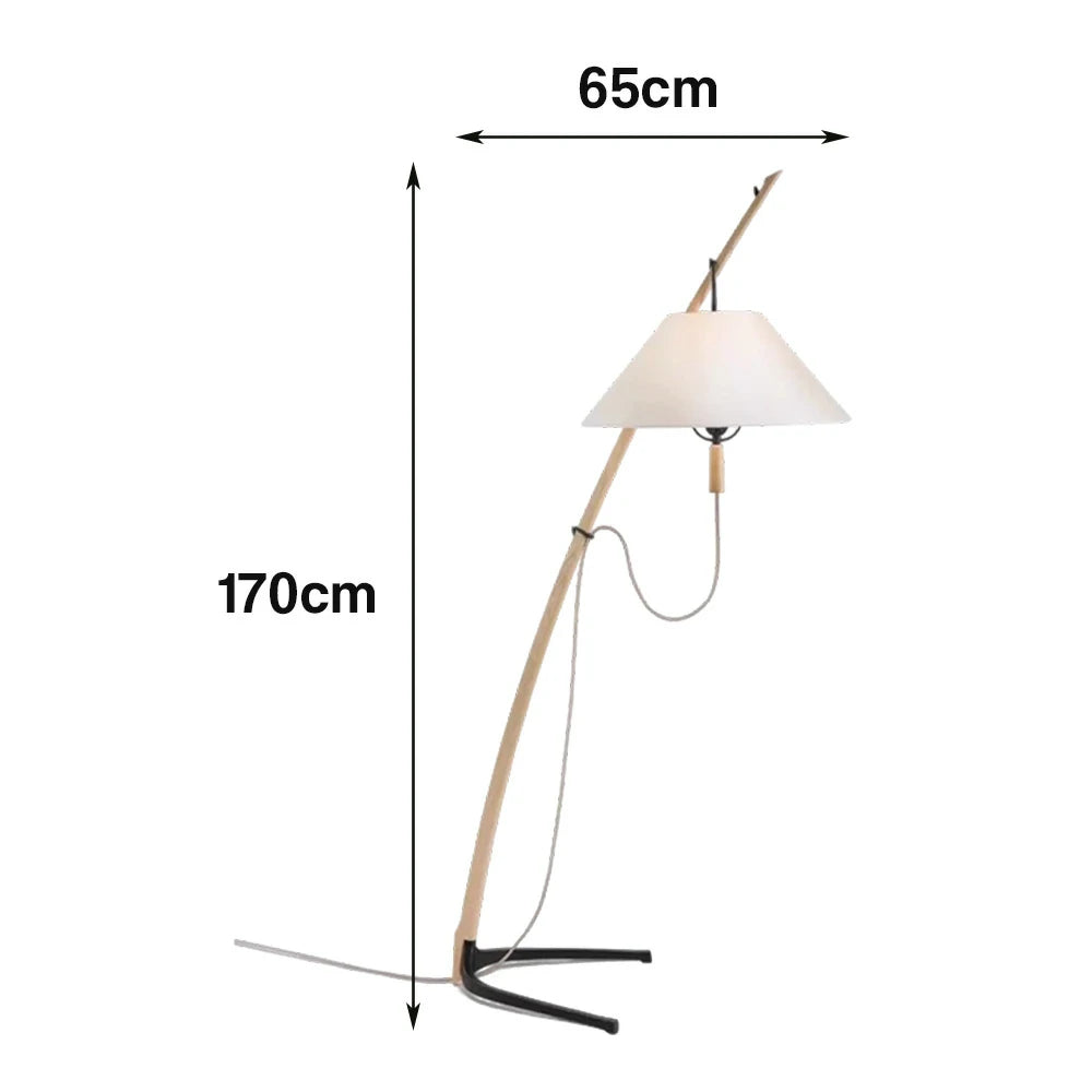 LIVARA Floor Lamp Soft Ambient Lighting Linen Shade Metal & Ash Wood Base Sculptural Tree-Inspired Design - Wood