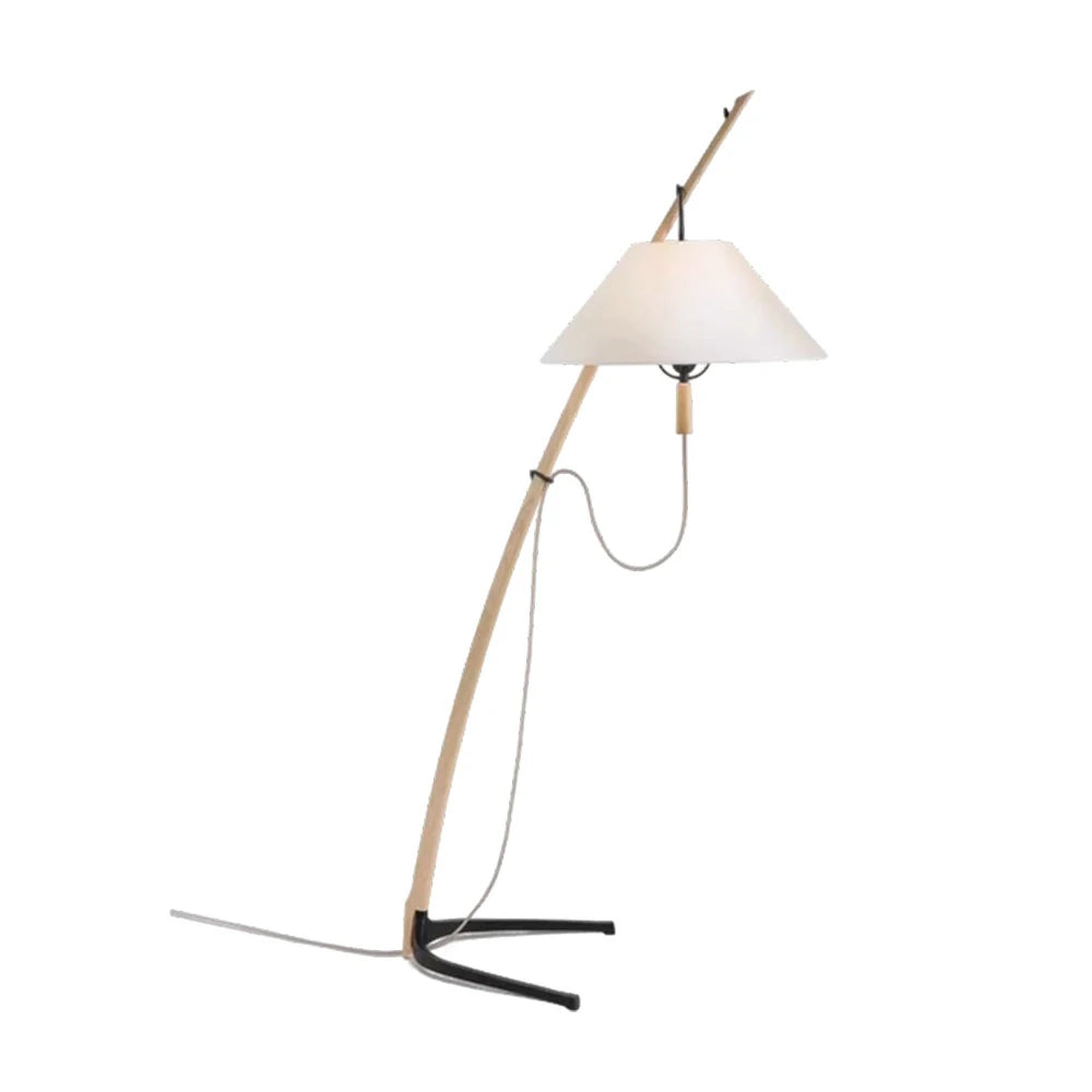 LIVARA Floor Lamp Soft Ambient Lighting Linen Shade Metal & Ash Wood Base Sculptural Tree-Inspired Design - Wood