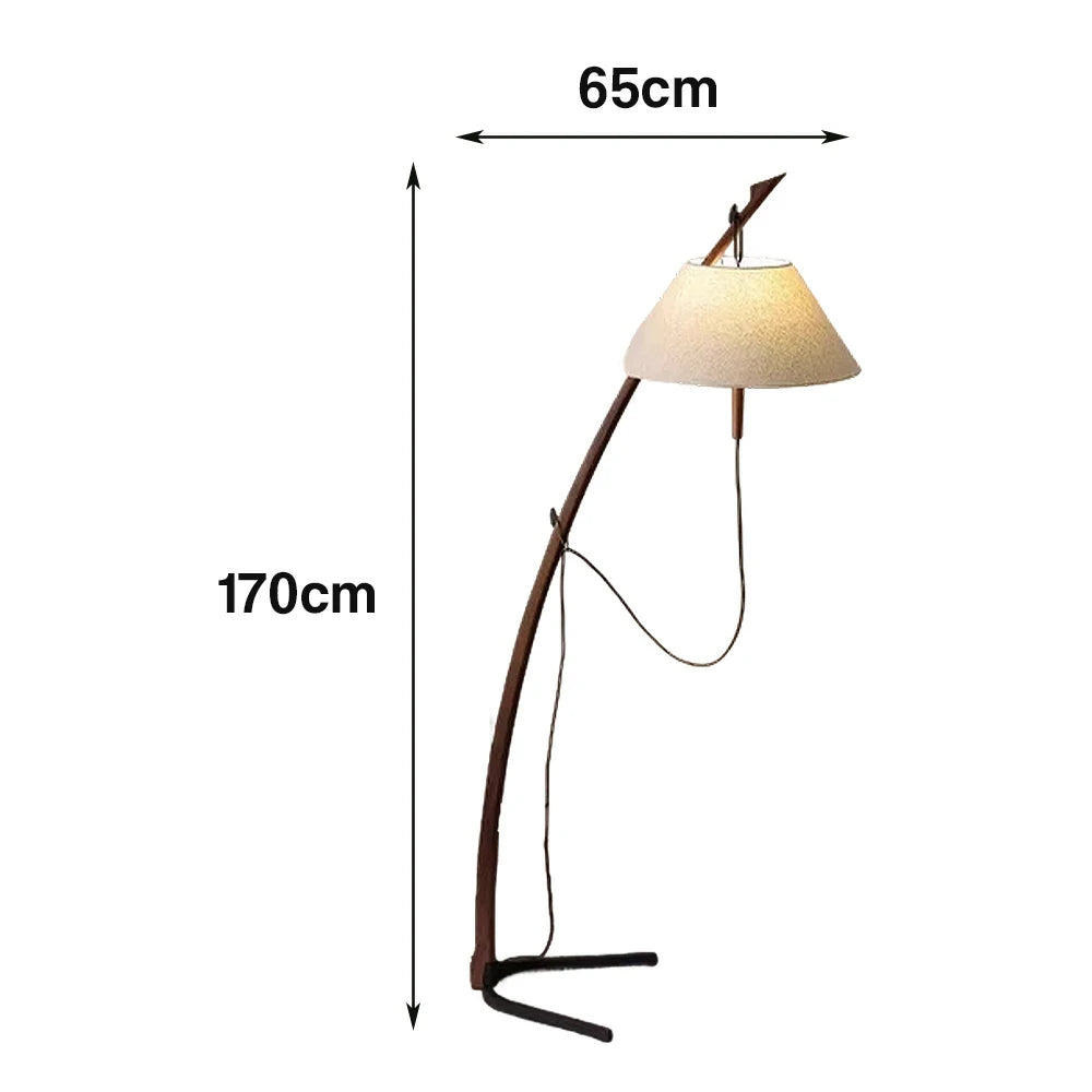 LIVARA Floor Lamp Soft Ambient Lighting Linen Shade Metal & Ash Wood Base Sculptural Tree-Inspired Design - Walnut
