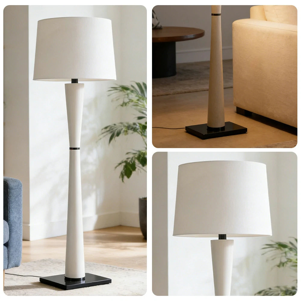 LIVARA Floor Lamp Soft Ambient Lighting Fabric Shade Iron & Leather Body Brushed Electroplated Finish