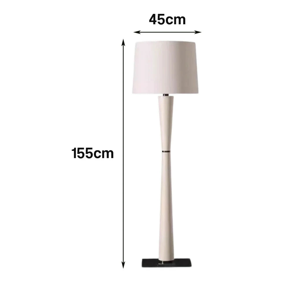 LIVARA Floor Lamp Soft Ambient Lighting Fabric Shade Iron & Leather Body Brushed Electroplated Finish