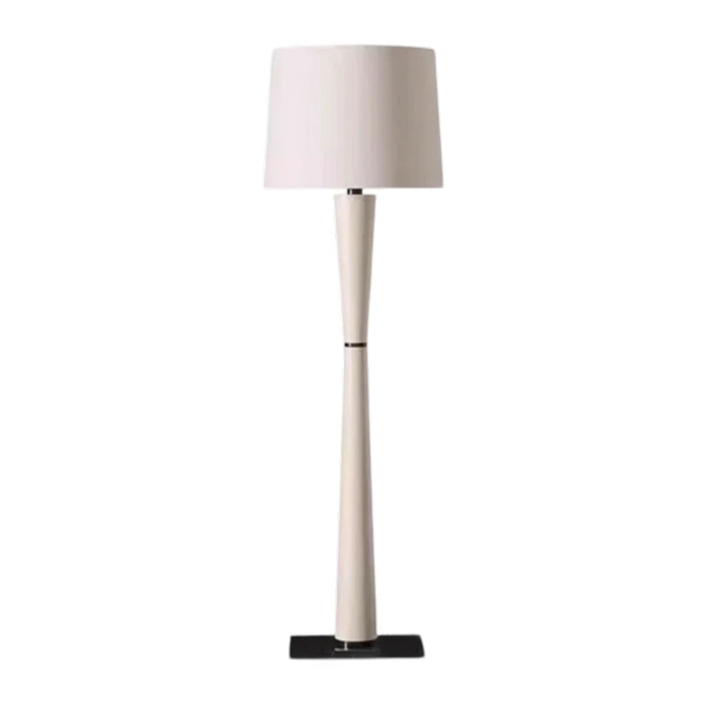 LIVARA Floor Lamp Soft Ambient Lighting Fabric Shade Iron & Leather Body Brushed Electroplated Finish