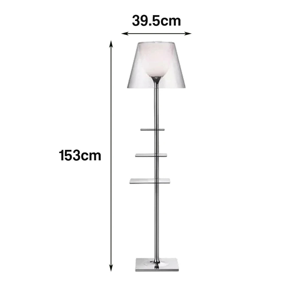 LIVARA Floor Lamp 2-in-1 Lighting & Storage Acrylic Shade Iron Frame Rotatable Multi-Tier Trays - White
