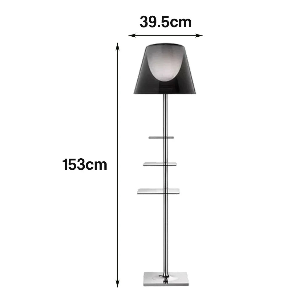 LIVARA Floor Lamp 2-in-1 Lighting & Storage Acrylic Shade Iron Frame Rotatable Multi-Tier Trays - Grey