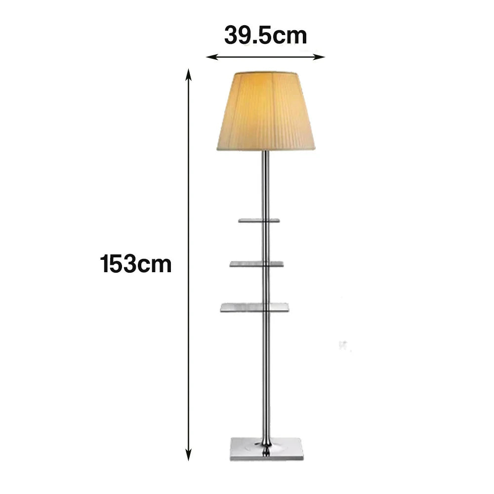 LIVARA Floor Lamp 2-in-1 Lighting & Storage Acrylic Shade Iron Frame Rotatable Multi-Tier Trays - Beige