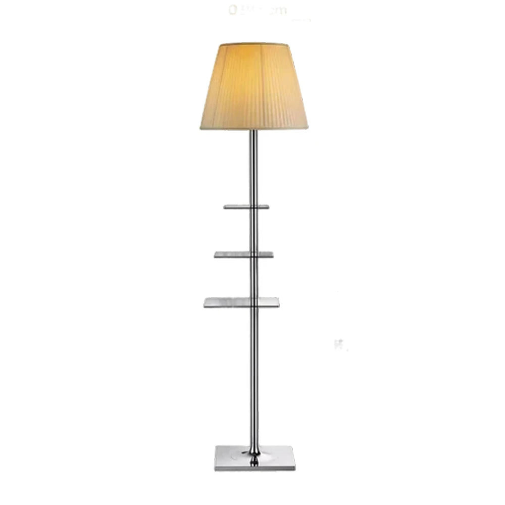 LIVARA Floor Lamp 2-in-1 Lighting & Storage Acrylic Shade Iron Frame Rotatable Multi-Tier Trays - Beige