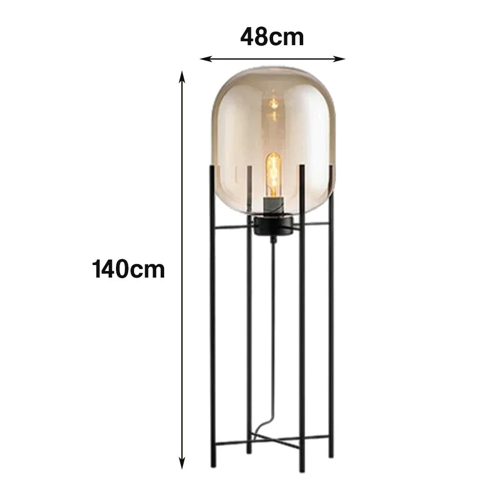 LIVARA Floor Lamp Warm Ambient Lighting Semi-Transparent Glass Shade Metal Frame Four-Post Design - Brown