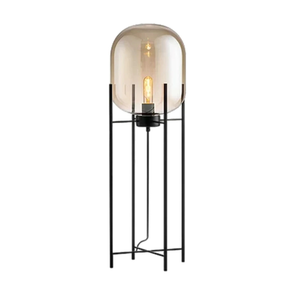 LIVARA Floor Lamp Warm Ambient Lighting Semi-Transparent Glass Shade Metal Frame Four-Post Design - Brown