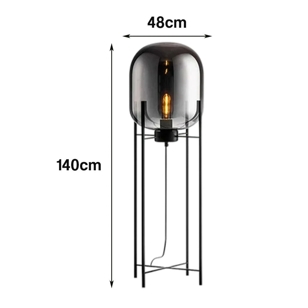 LIVARA Floor Lamp Warm Ambient Lighting Semi-Transparent Glass Shade Metal Frame Four-Post Design - Grey