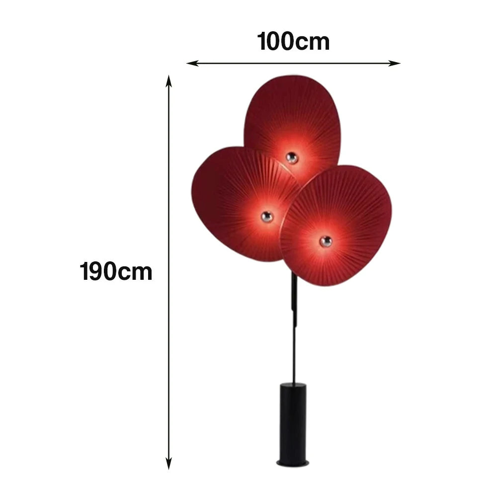 LIVARA Floor Lamp Soft Ambient Lighting Marble Base Fabric & Metal Shade Handcrafted Floral Design - Red