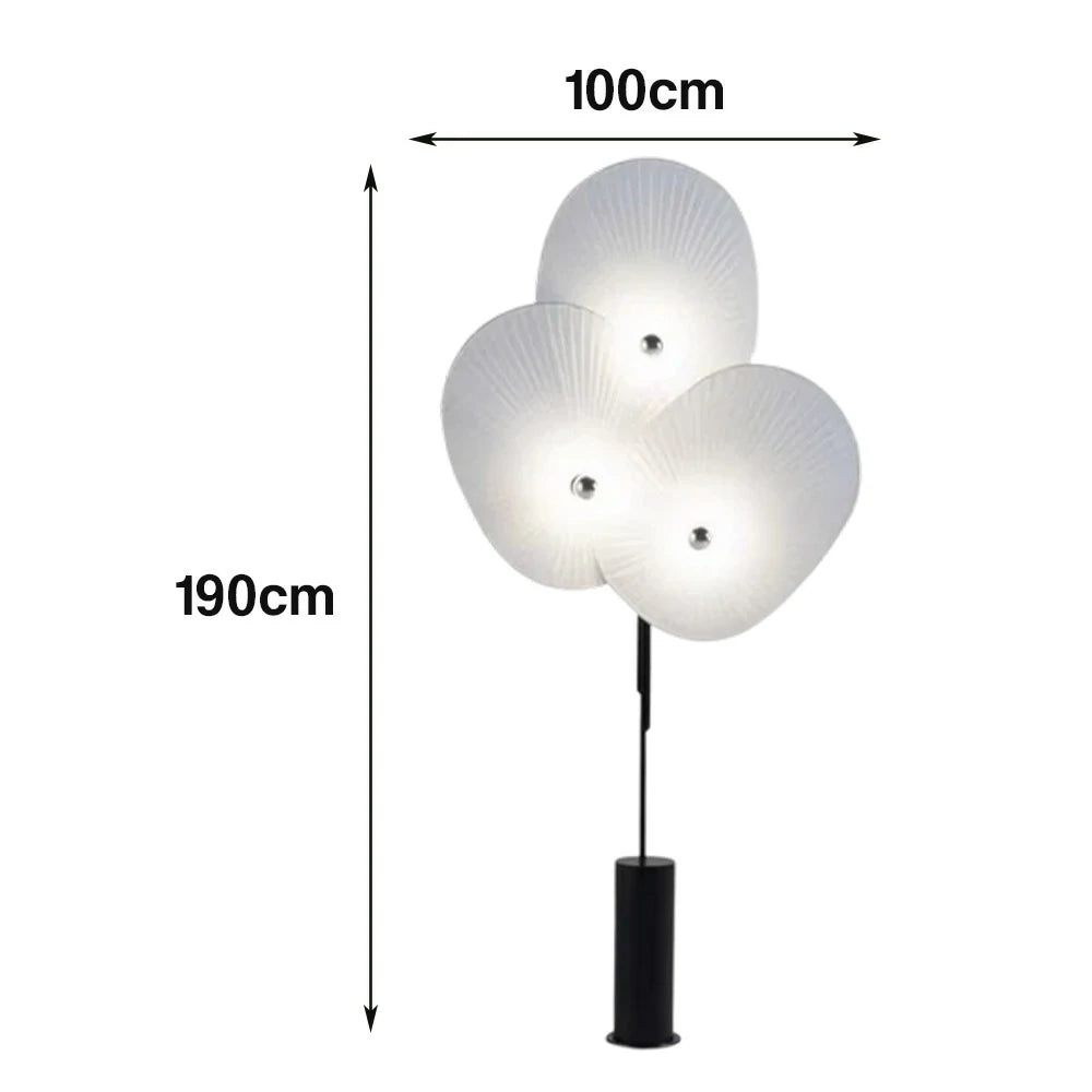 LIVARA Floor Lamp Soft Ambient Lighting Marble Base Fabric & Metal Shade Handcrafted Floral Design - White