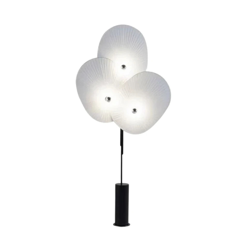 LIVARA Floor Lamp Soft Ambient Lighting Marble Base Fabric & Metal Shade Handcrafted Floral Design - White