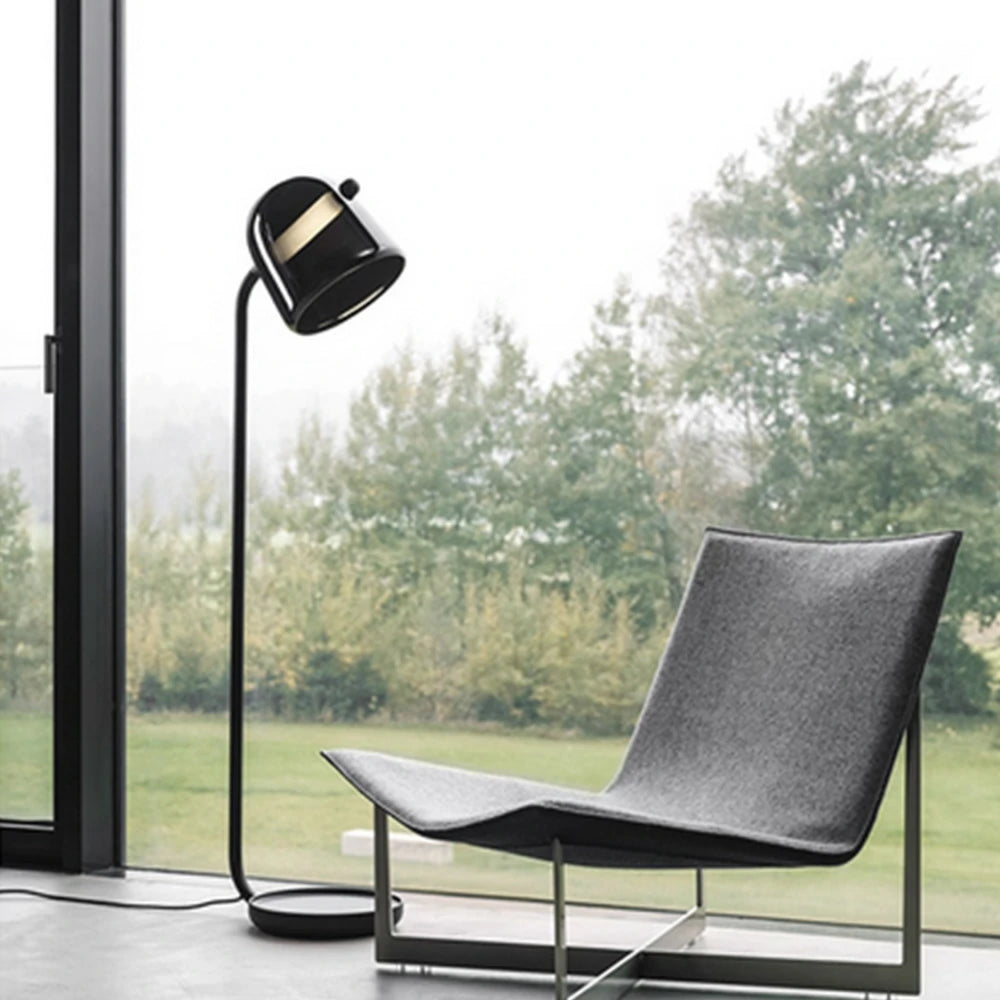 LIVARA Floor Lamp Adjustable Reading Light Metal Frame Curved Pole Design Stable Round Base - Grey