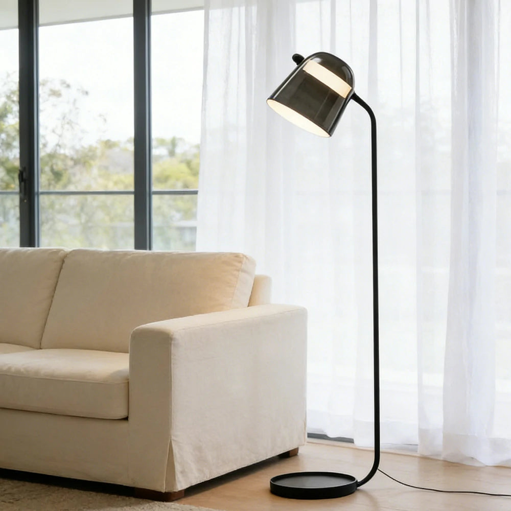 LIVARA Floor Lamp Adjustable Reading Light Metal Frame Curved Pole Design Stable Round Base - Grey