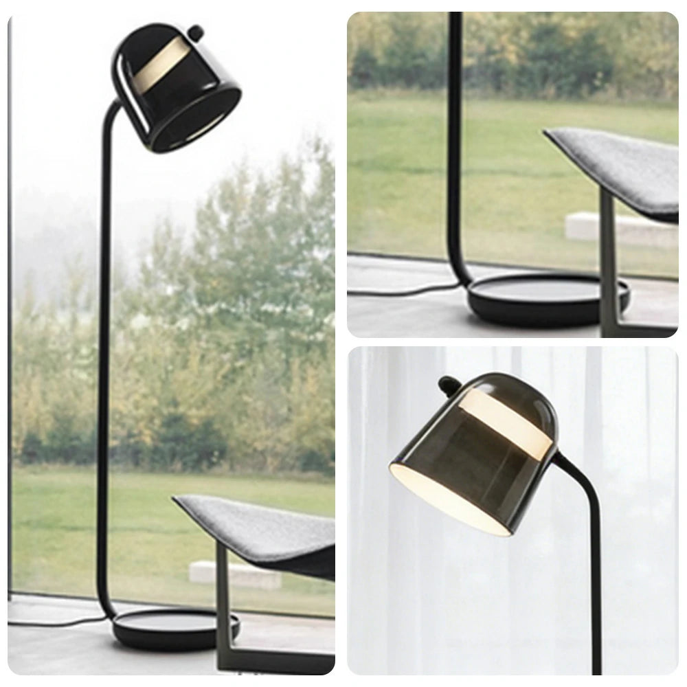 LIVARA Floor Lamp Adjustable Reading Light Metal Frame Curved Pole Design Stable Round Base - Grey