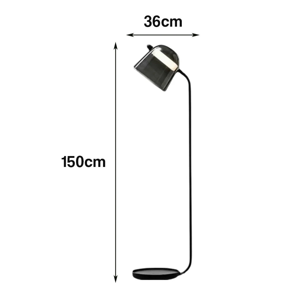 LIVARA Floor Lamp Adjustable Reading Light Metal Frame Curved Pole Design Stable Round Base - Grey