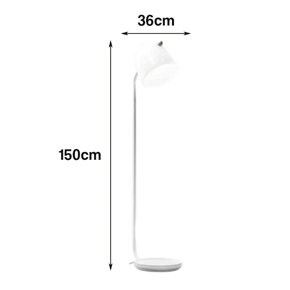 LIVARA Floor Lamp Adjustable Reading Light Metal Frame Curved Pole Design Stable Round Base - White