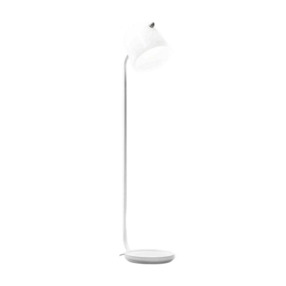 LIVARA Floor Lamp Adjustable Reading Light Metal Frame Curved Pole Design Stable Round Base - White