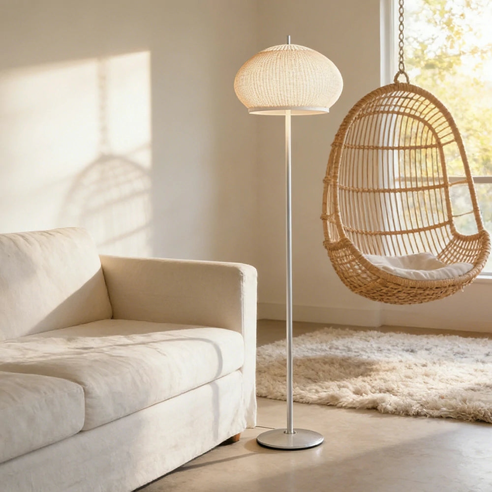 LIVARA Floor Lamp 50W Soft Ambient Lighting Fabric Shade Carbon Steel Frame LED Energy-Efficient