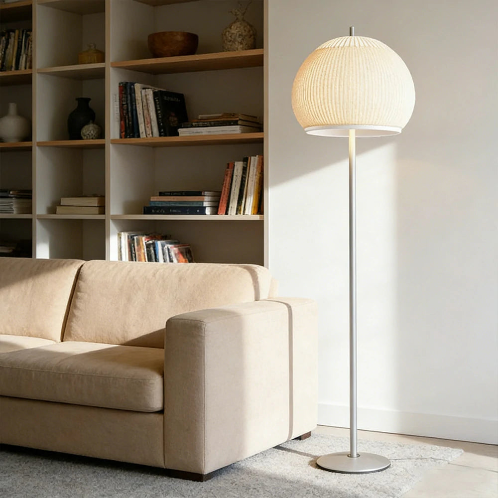 LIVARA Floor Lamp 60W Soft Ambient Lighting Fabric Shade Carbon Steel Frame LED Energy-Efficient