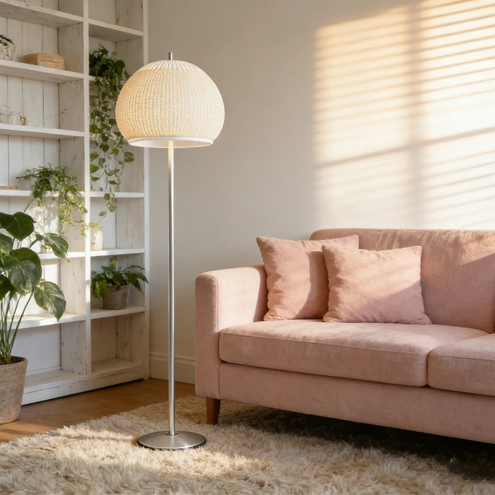 LIVARA Floor Lamp 60W Soft Ambient Lighting Fabric Shade Carbon Steel Frame LED Energy-Efficient