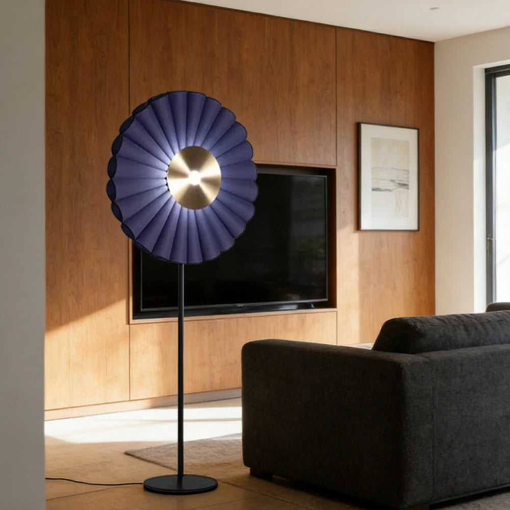 LIVARA Floor Lamp Scandinavian Design Soft Lighting Metal Frame Handcrafted Fabric Shade - Blue