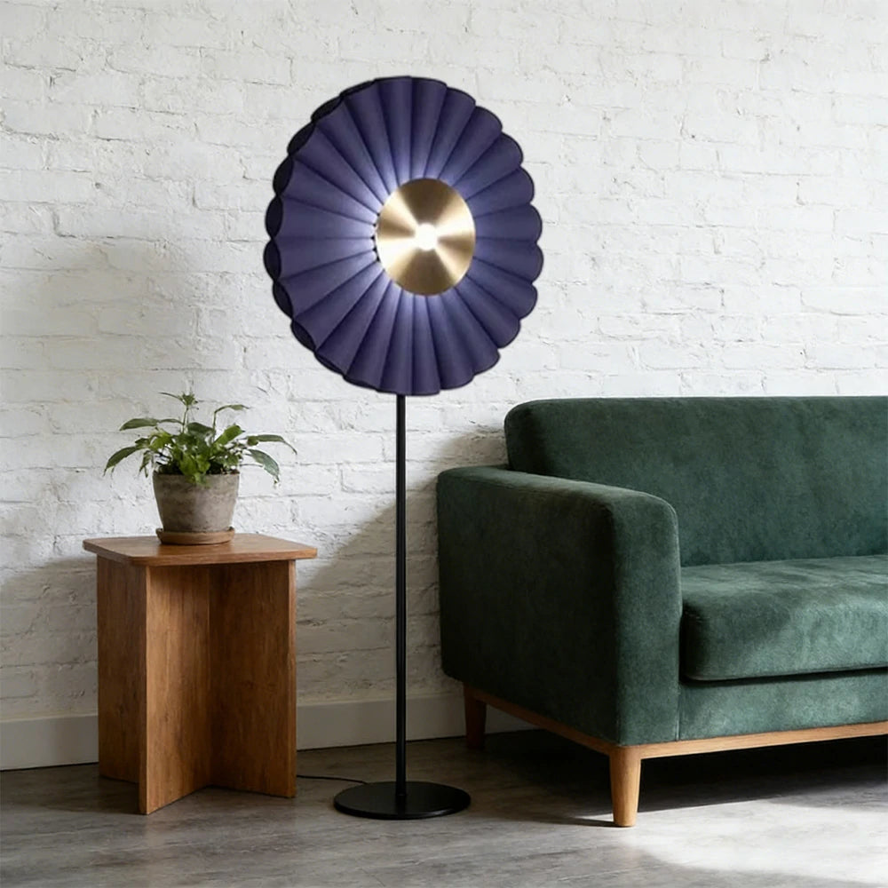 LIVARA Floor Lamp Scandinavian Design Soft Lighting Metal Frame Handcrafted Fabric Shade - Blue