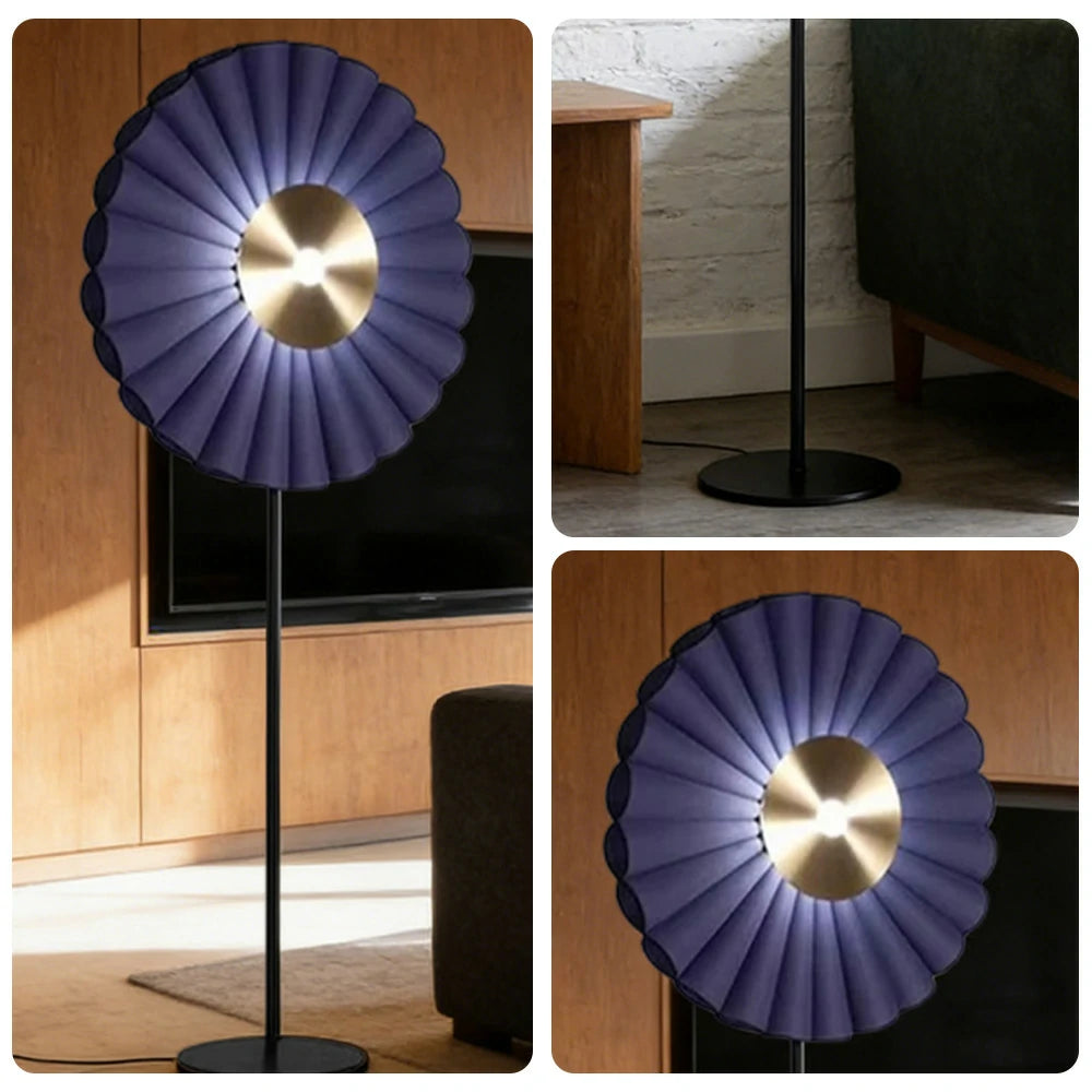 LIVARA Floor Lamp Scandinavian Design Soft Lighting Metal Frame Handcrafted Fabric Shade - Blue