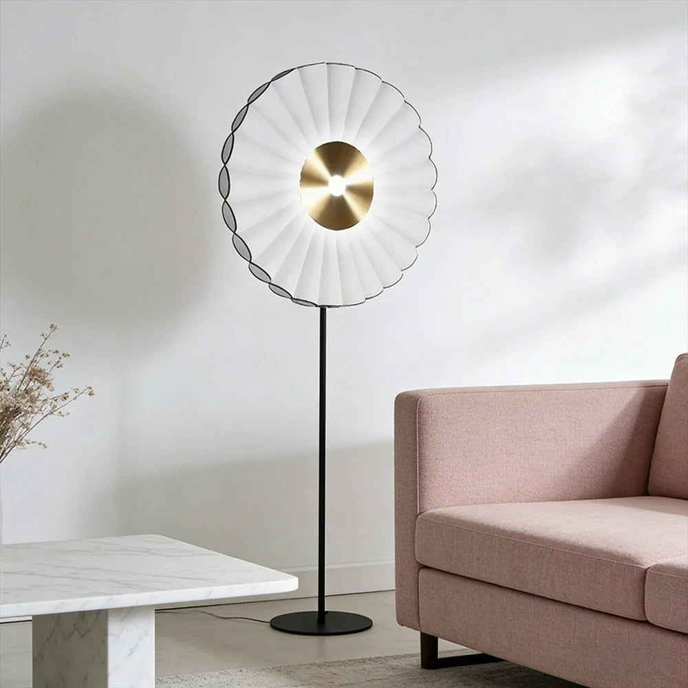 LIVARA Floor Lamp Scandinavian Design Soft Lighting Metal Frame Handcrafted Fabric Shade - White