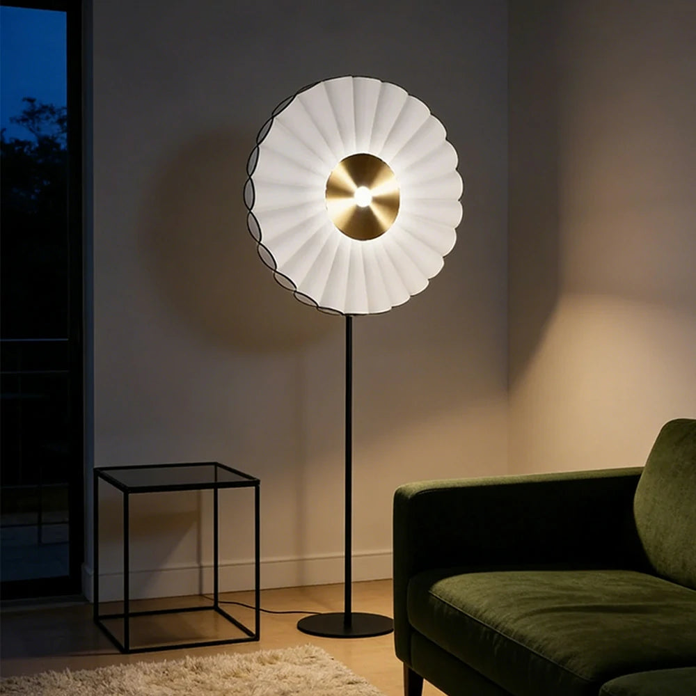 LIVARA Floor Lamp Scandinavian Design Soft Lighting Metal Frame Handcrafted Fabric Shade - White