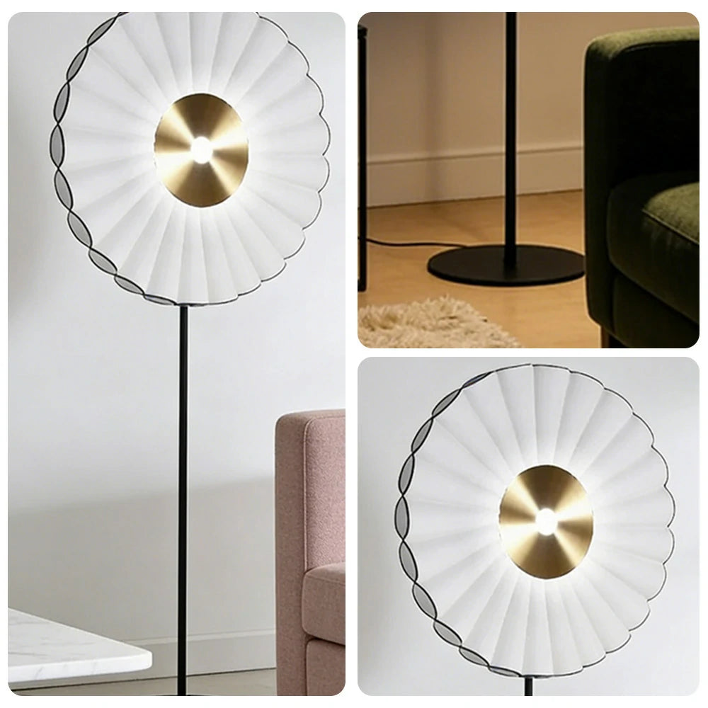 LIVARA Floor Lamp Scandinavian Design Soft Lighting Metal Frame Handcrafted Fabric Shade - White