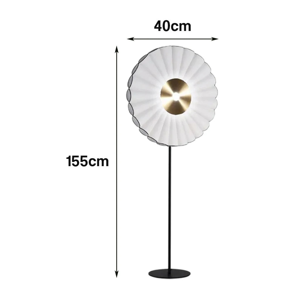 LIVARA Floor Lamp Scandinavian Design Soft Lighting Metal Frame Handcrafted Fabric Shade - White