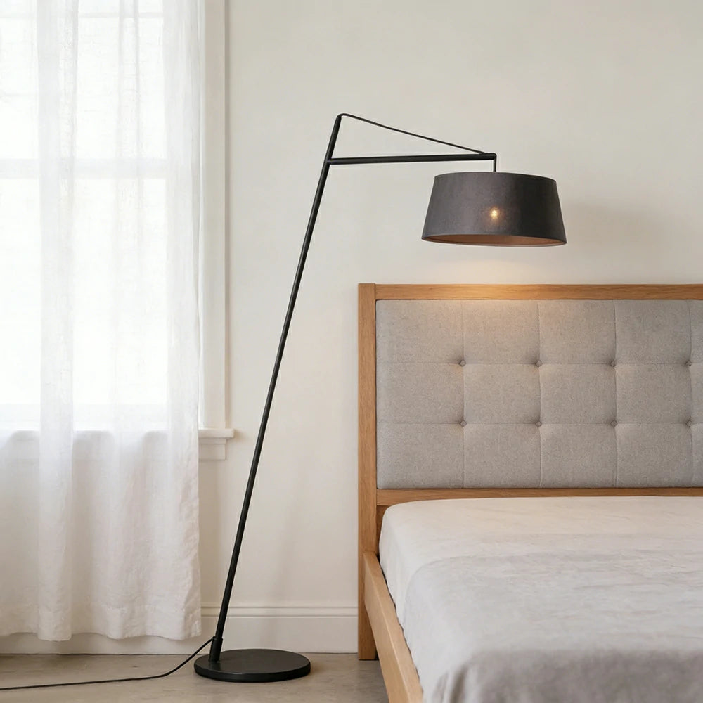 LIVARA Floor Lamp Soft Ambient Lighting Fabric Shade Black Metal Frame Stable Base Multi-Scene Use