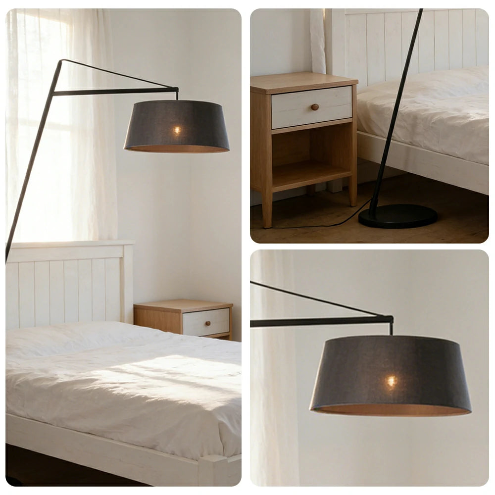 LIVARA Floor Lamp Soft Ambient Lighting Fabric Shade Black Metal Frame Stable Base Multi-Scene Use