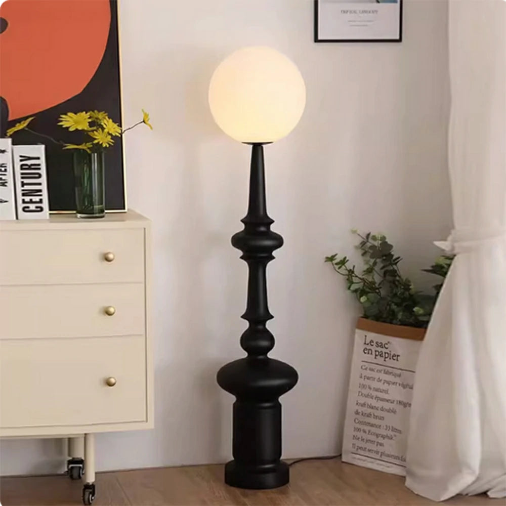 LIVARA Floor Lamp Soft Ambient Lighting Acrylic Shade Resin & Acrylic Body Matte Black Roman Column Design