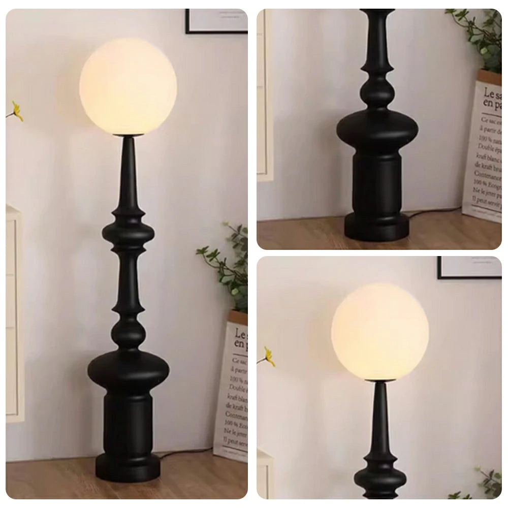 LIVARA Floor Lamp Soft Ambient Lighting Acrylic Shade Resin & Acrylic Body Matte Black Roman Column Design