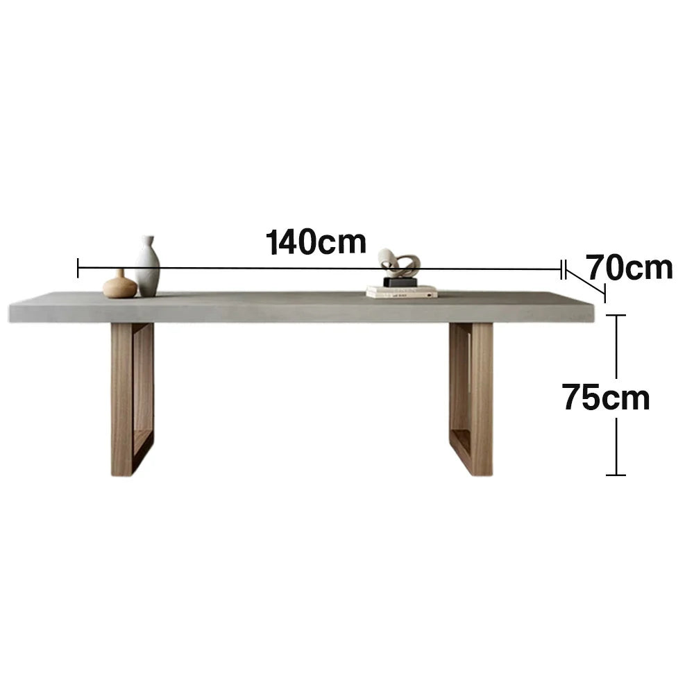 LIVARA Dining Table Concrete-Style Top Wooden Legs Easy-Clean Spill-Resistant Surface - Grey