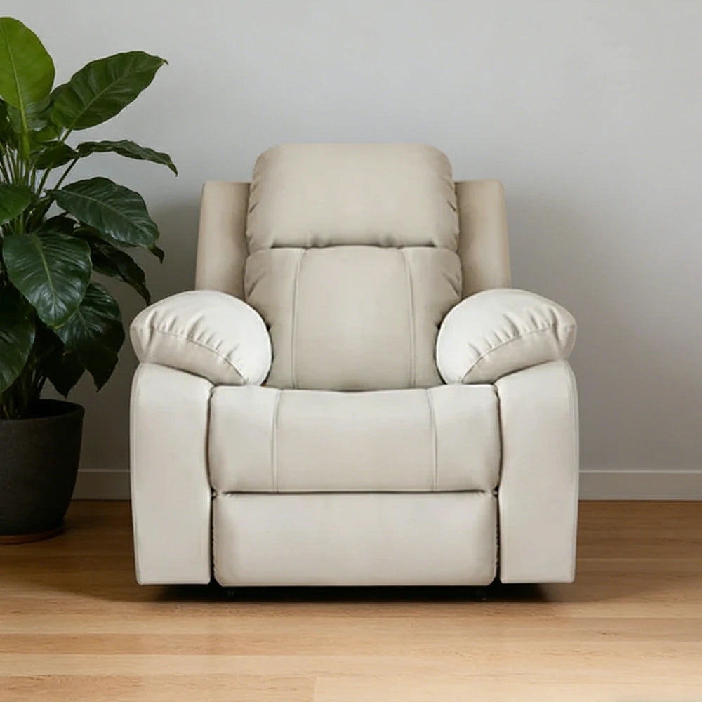 LIVARA Electric Recliner Armchair Wide-Angle Adjustment Premium Imported Leather 7D Fibre Comfort Support - Beige