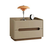 LIVARA Bedside Table - Drawer Storage, Saddle Leather Upholstery, Multi-Layer Pine Wood Structure, Modern Minimalist Nightstand - Khaki