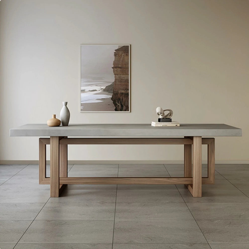 LIVARA Dining Table Modern Concrete Top Wooden Legs Easy-to-Maintain Design - Grey