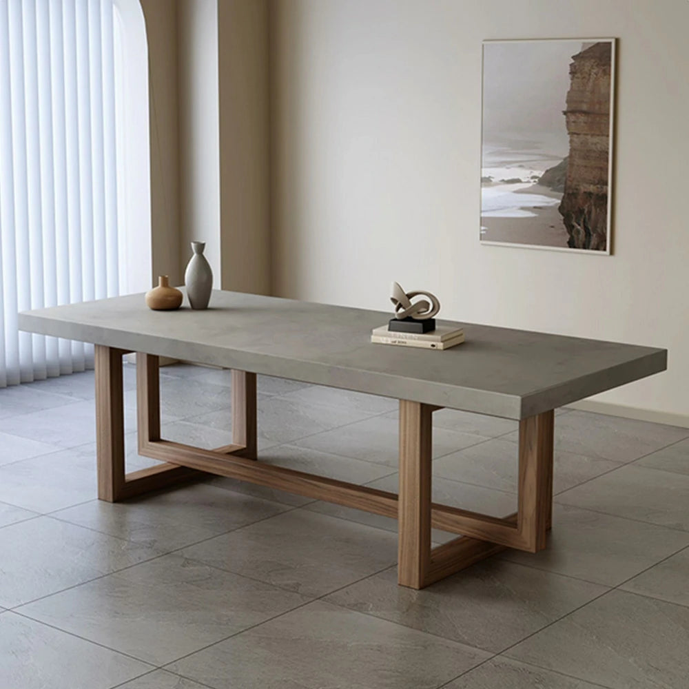 LIVARA Dining Table Modern Concrete Top Wooden Legs Easy-to-Maintain Design - Grey