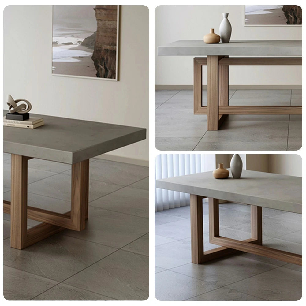 LIVARA Dining Table Modern Concrete Top Wooden Legs Easy-to-Maintain Design - Grey