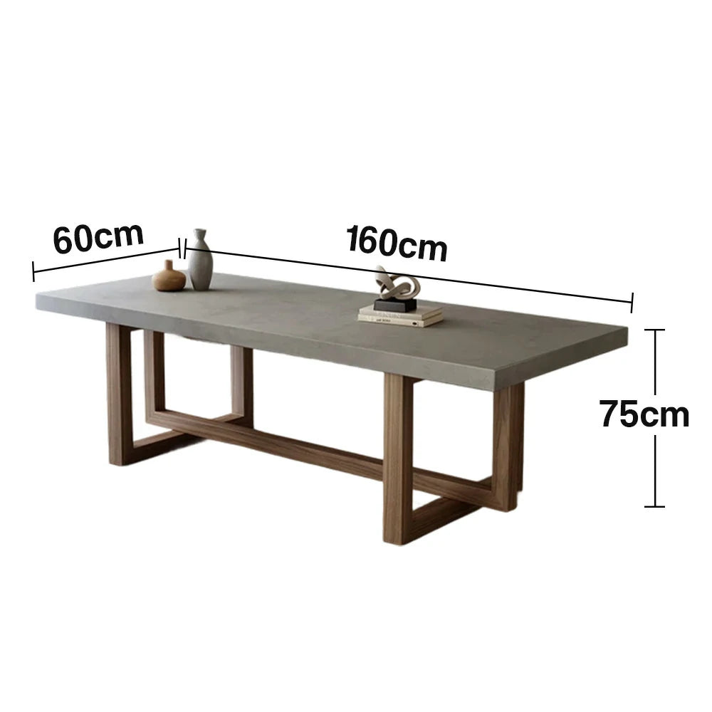 LIVARA Dining Table Modern Concrete Top Wooden Legs Easy-to-Maintain Design - Grey