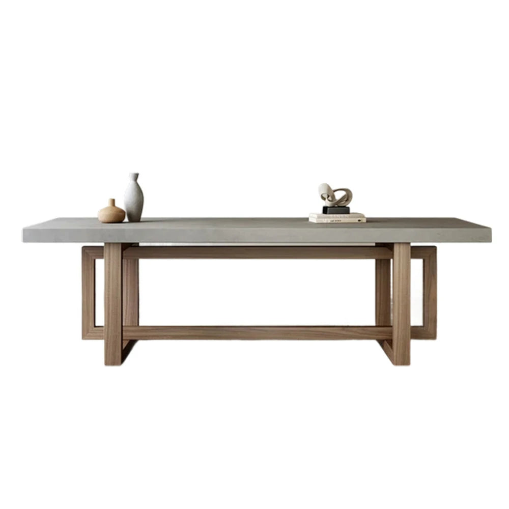 LIVARA Dining Table Modern Concrete Top Wooden Legs Easy-to-Maintain Design - Grey